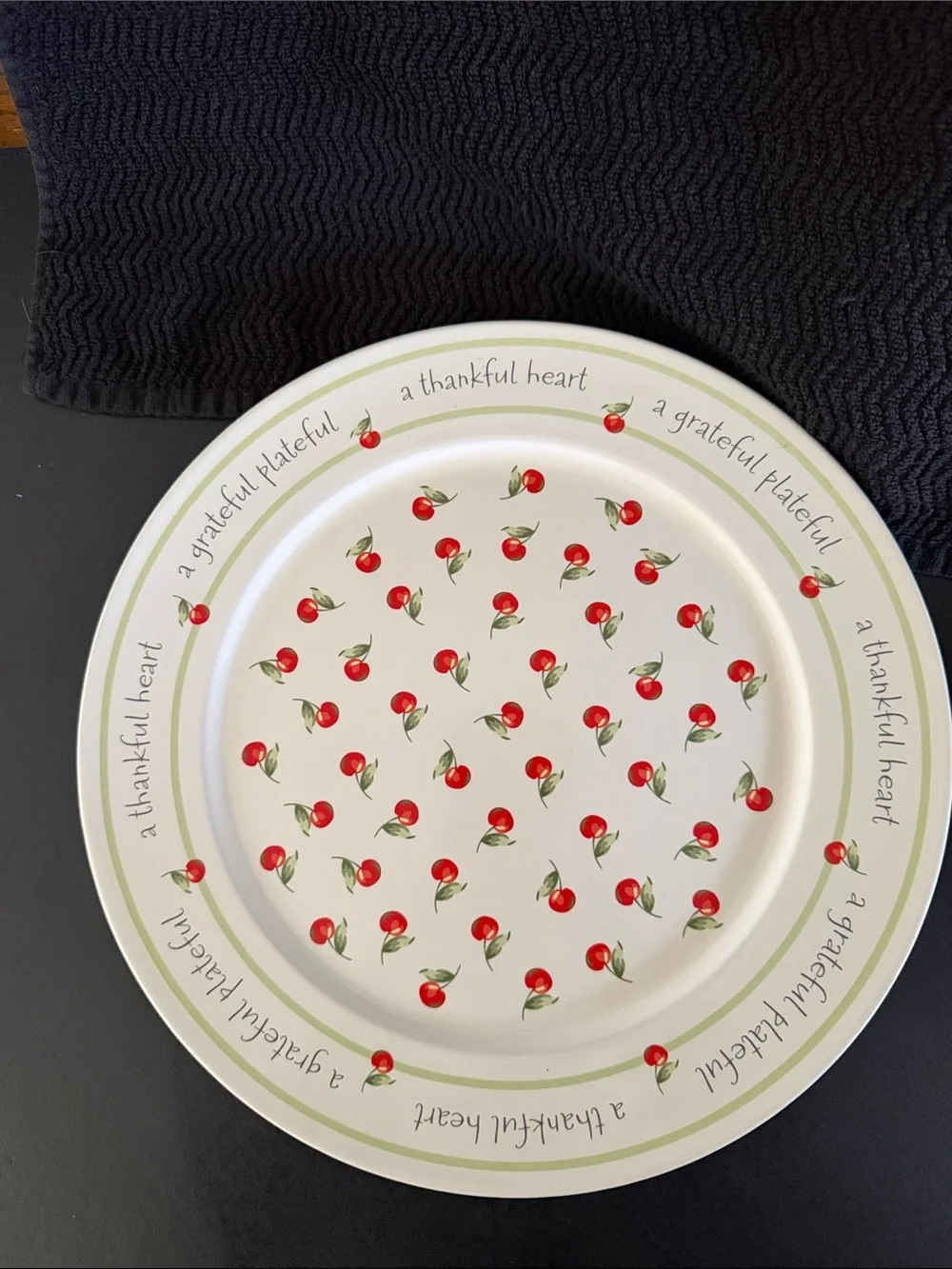 Hallmark Grateful Ceramic Serving Plate with Red Cherry Pattern - 12” Diameter